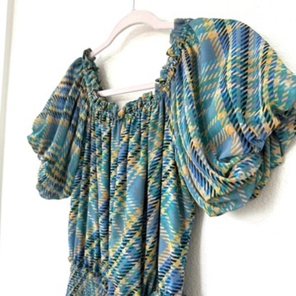 RAMY BROOK Harla Dress Blue Multicolor Pleated Boho Puff Sleeve Fairycore NWT S - Picture 2 of 11